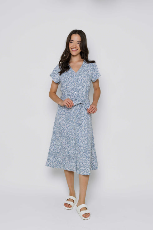 Melanie-Button Front Midi Dress